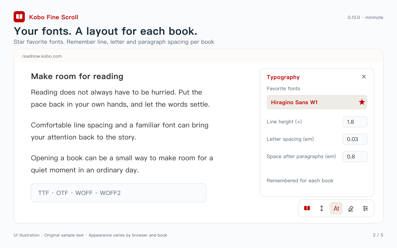 Per-book typography and favorite fonts