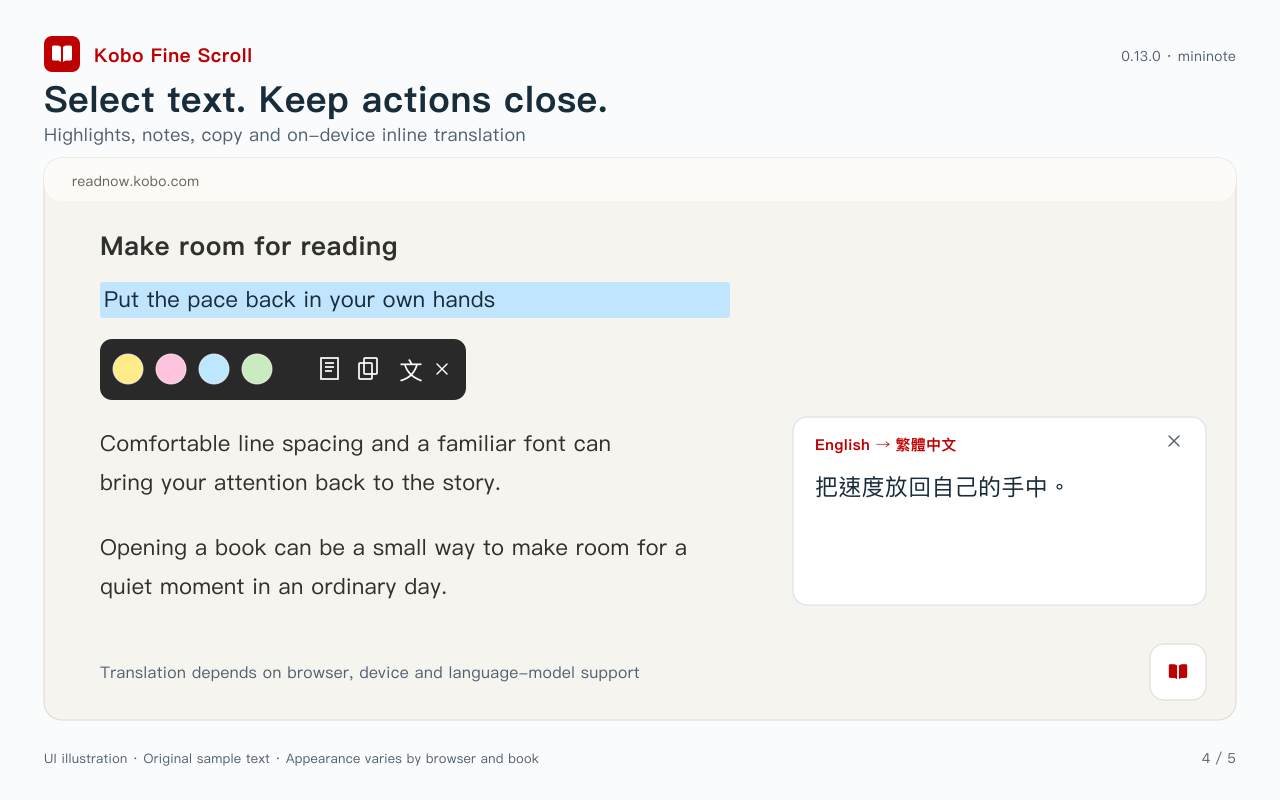 Selection tools and on-device translation